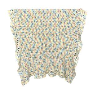 Vintage Handmade Crochet Afghan Throw Blanket 48x41 Pastel Multi Ruffle Hem Baby